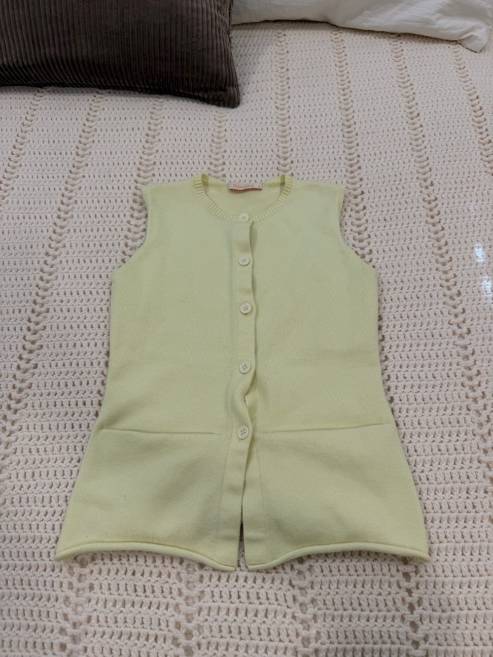 Olivaceous Light Yellow Sleeveless Button-Front Knit Tank
